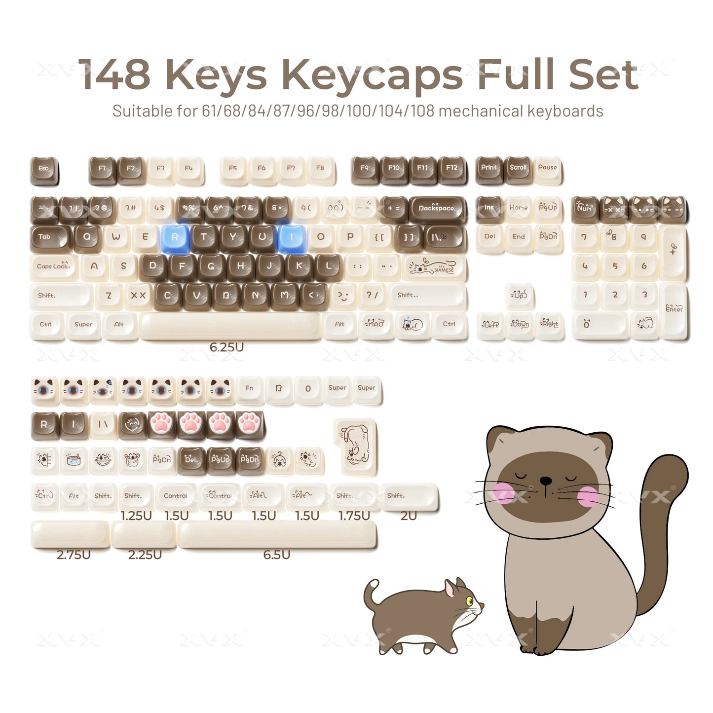 VectaGrid Nekos | 148-Key MAO Profile Glossy Cat Keycap Set