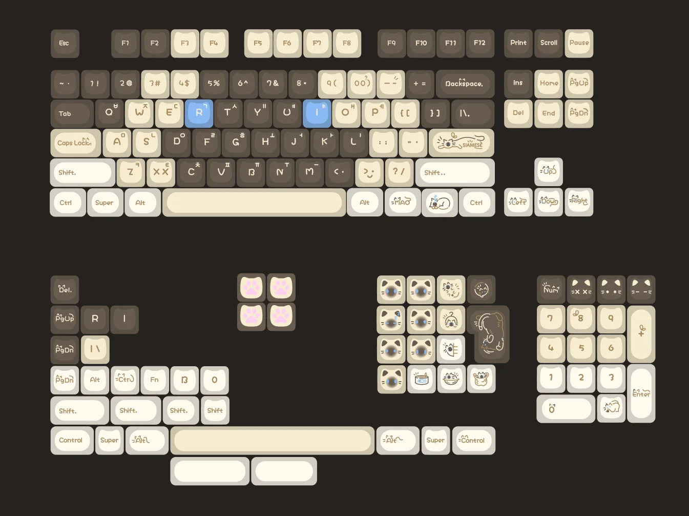 VectaGrid Nekos | 148-Key MAO Profile Glossy Cat Keycap Set