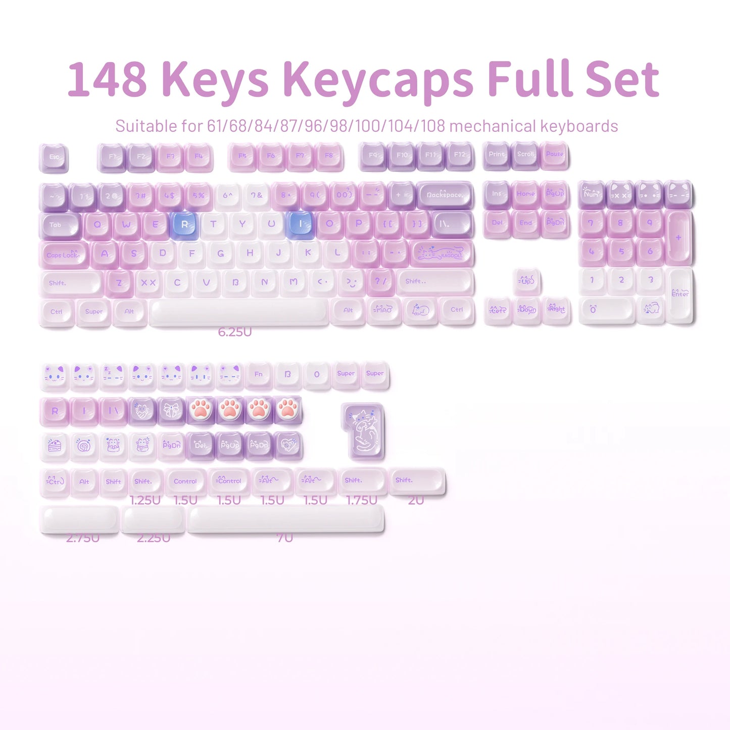 VectaGrid Nekos | 148-Key MAO Profile Glossy Cat Keycap Set