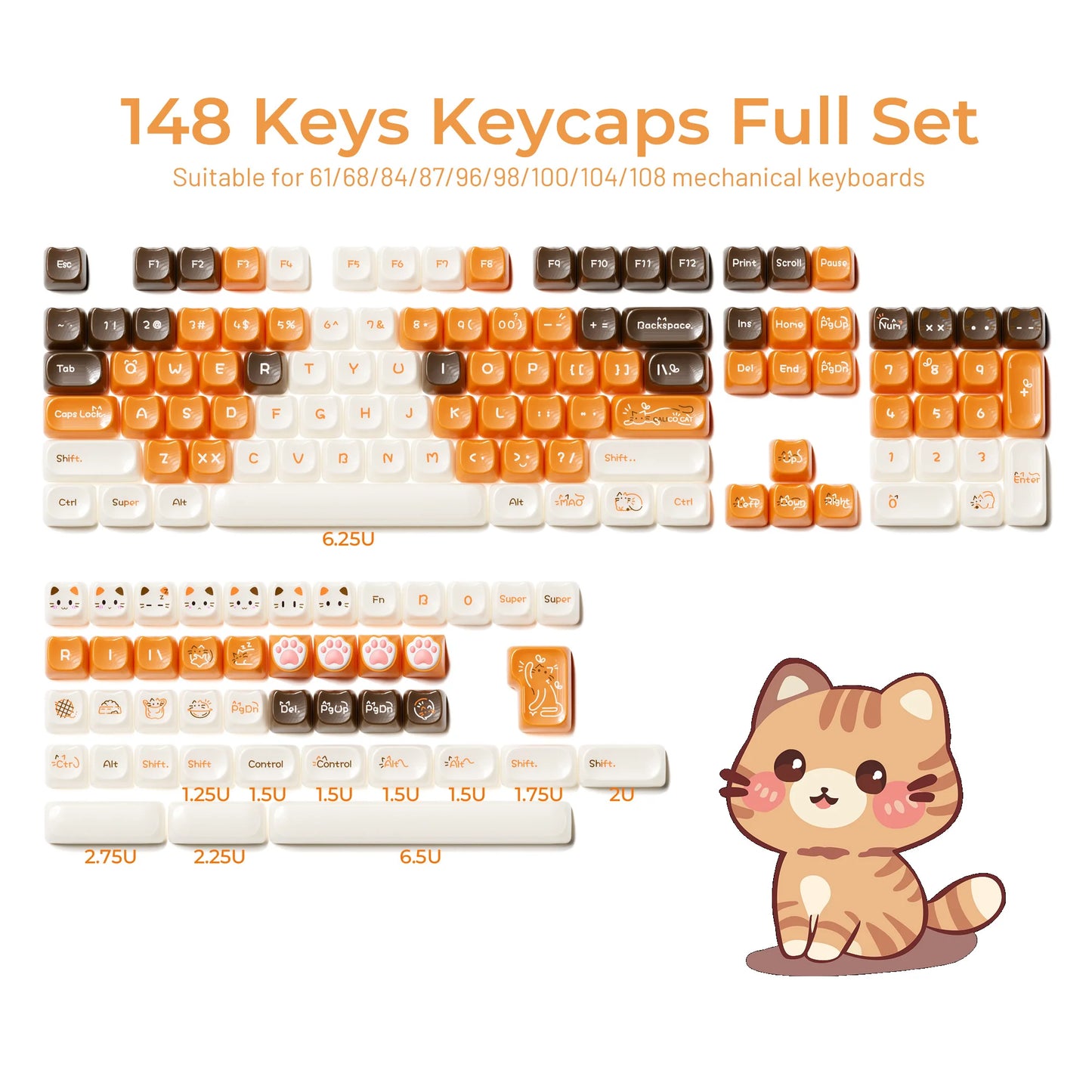 VectaGrid Nekos | 148-Key MAO Profile Glossy Cat Keycap Set